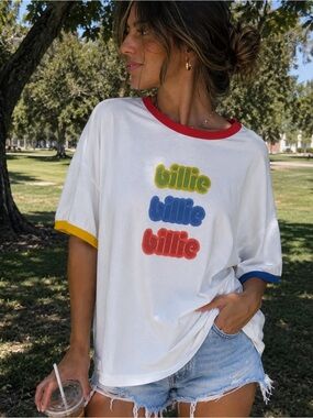 Billie Retro Graphic Oversized Ringer Tee Sz Large Organic Cotton
